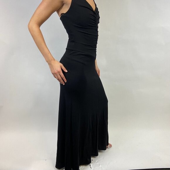 Nicole Miller New York Black Ruched V-Neck Long Dress Gown, 2 - Picture 7 of 11